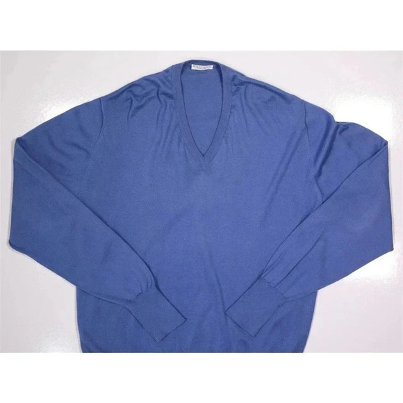Peter Geeson of England Blue V-Neck Cotton Sweater Pullover Men's Large - Picture 2 of 6